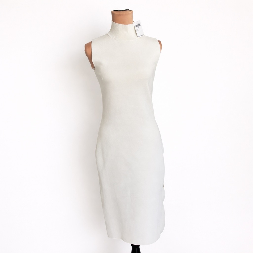 House of Harlow 1960 Cream Rib Knit Midi Dress Mock Neck Size S